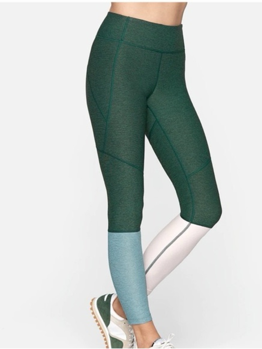 Outdoor Voices Dipped Warmup Colorblock Leggings Athletic Wear Green Heathered